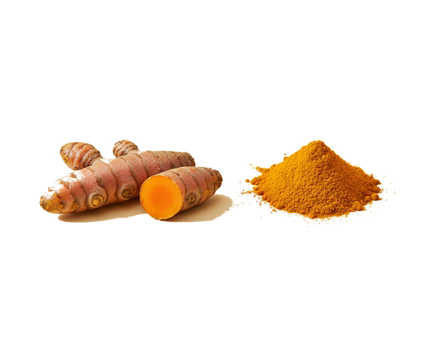 Fresh turmeric root and ground turmeric