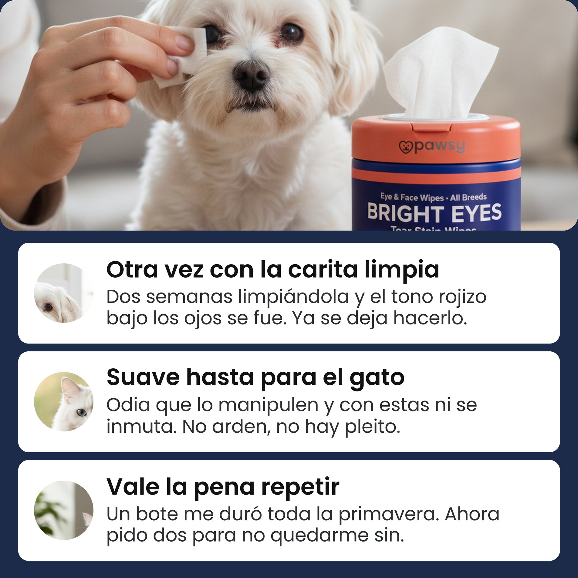 Reseñas de clientes sobre las toallitas Pawsy Bright Eyes para manchas de lágrimas