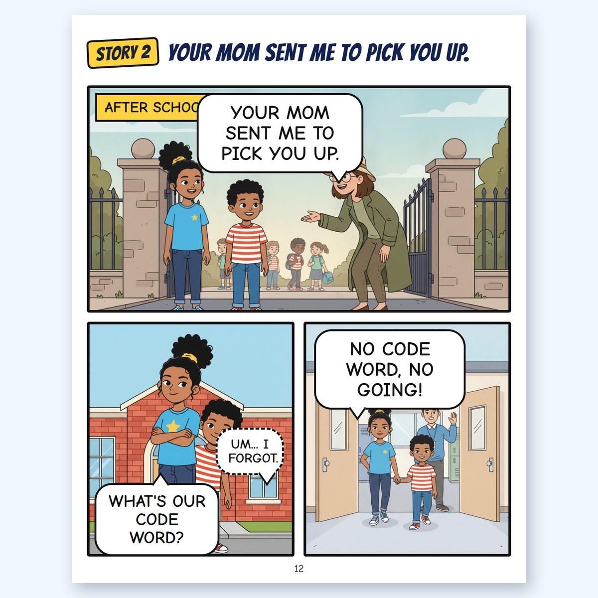 A sample comic page: "Your mom sent me to pick you up."