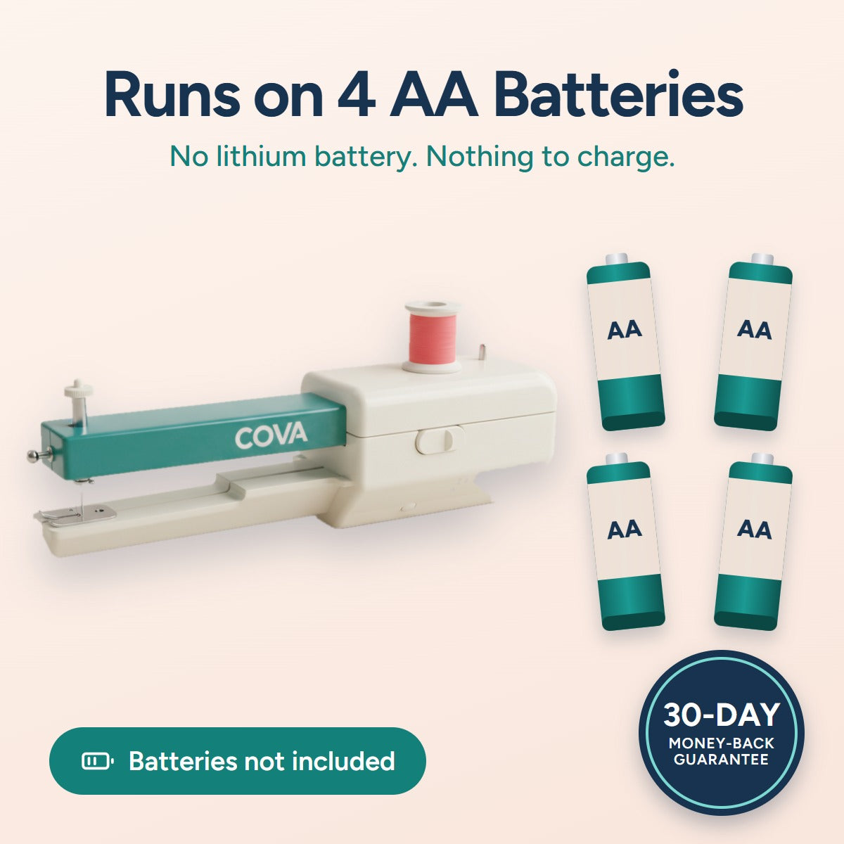 Runs on 4 AA batteries, with a 30-day money-back guarantee