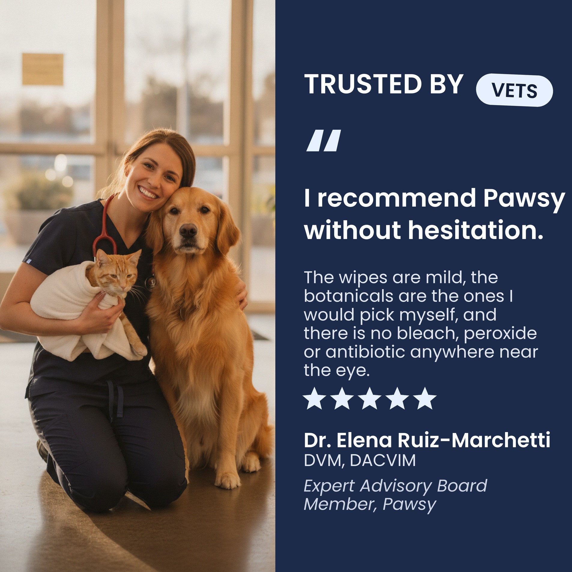 Veterinarian recommendation for Pawsy Bright Eyes tear stain wipes