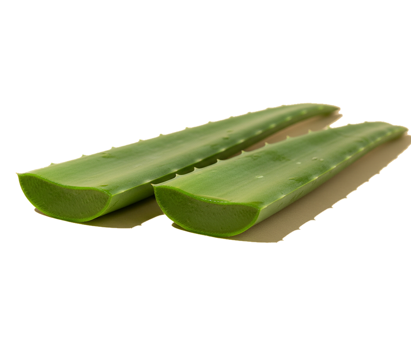 A cut aloe vera leaf showing its gel