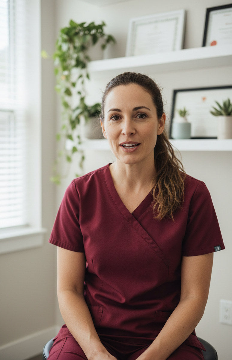 A veterinarian talking to camera in her consulting room