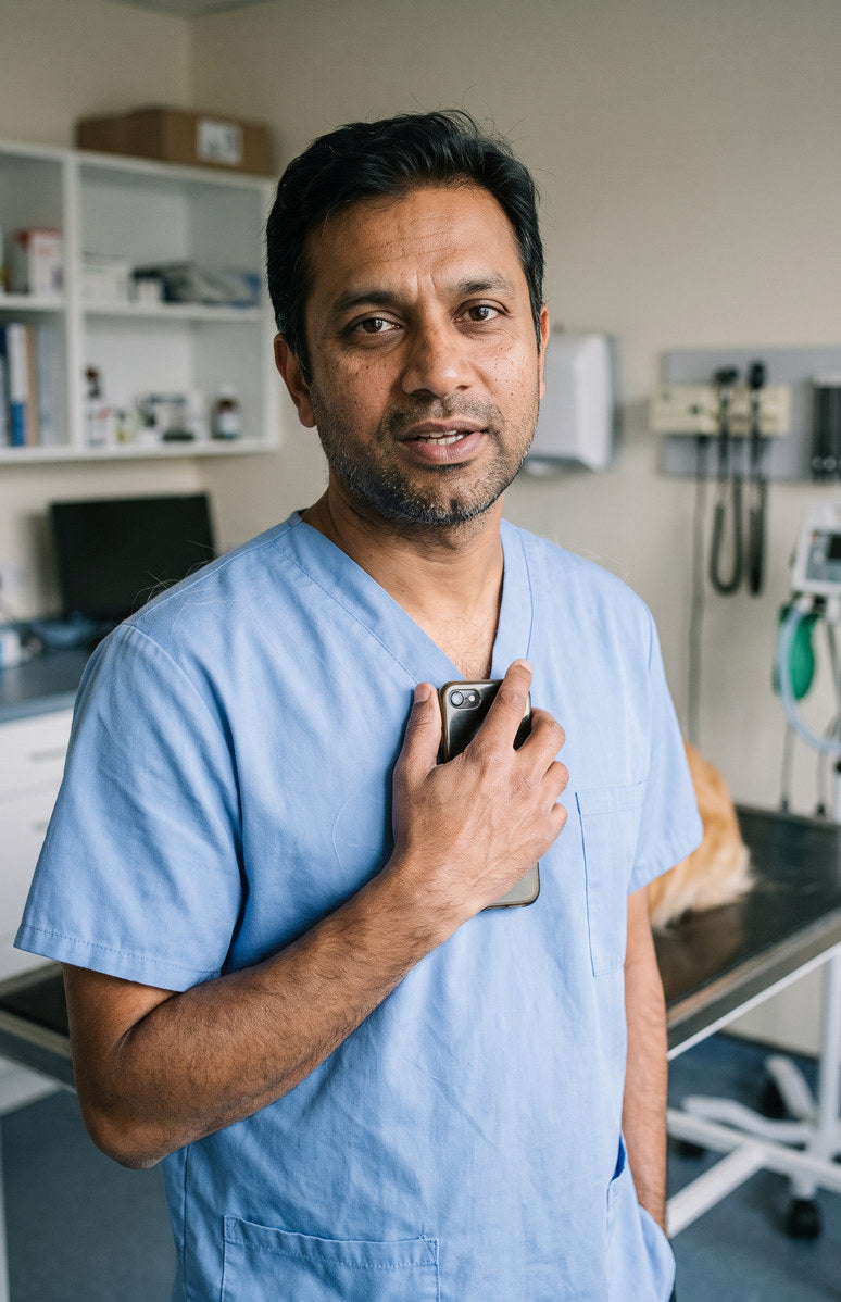 A veterinarian talking to camera in his consulting room