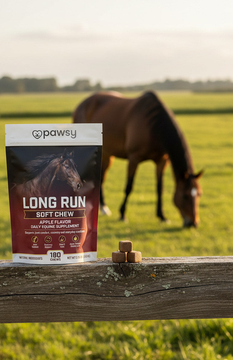 A horse at its feed bucket in a stable