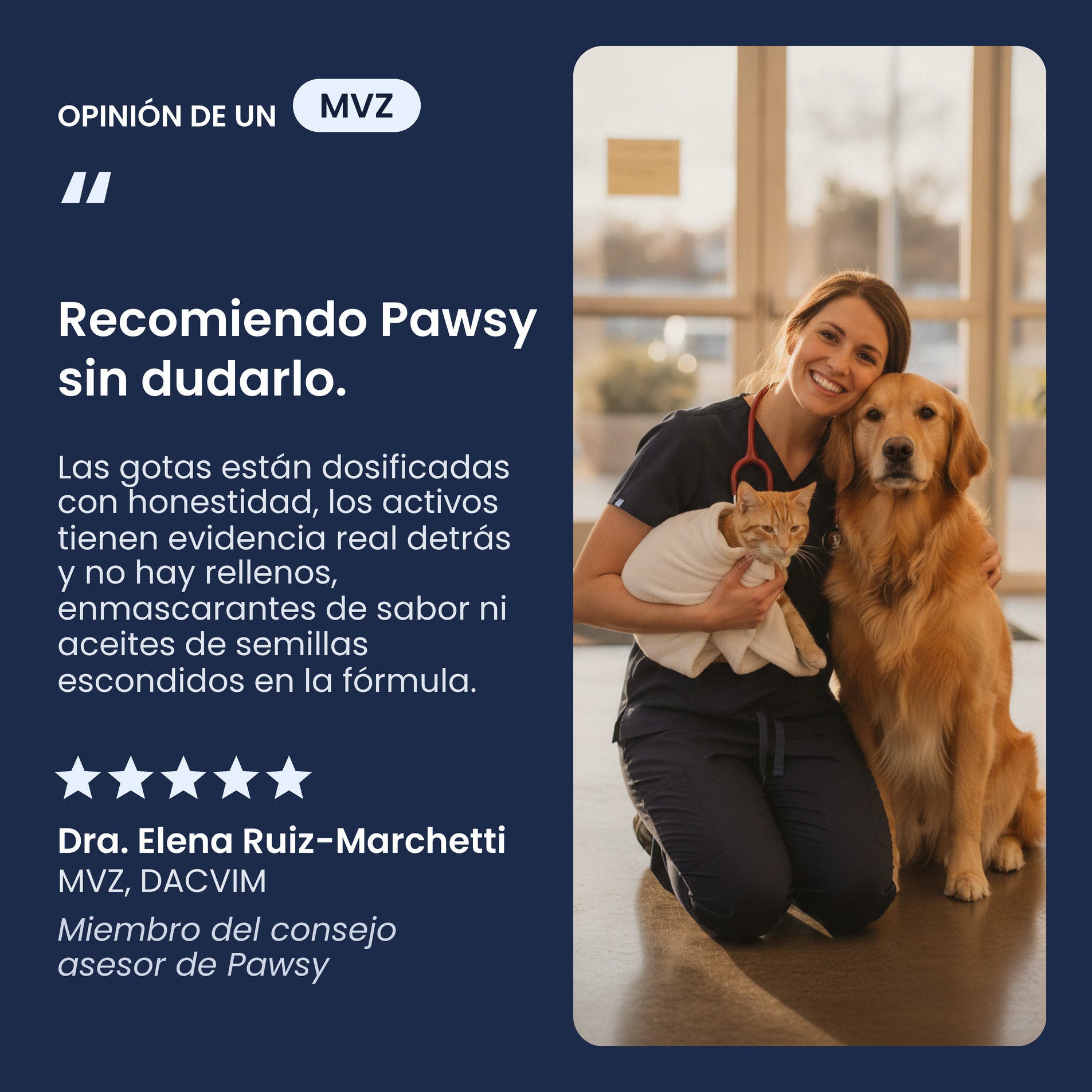 Recomendación veterinaria de las gotas de NMN y NAD+ de Pawsy